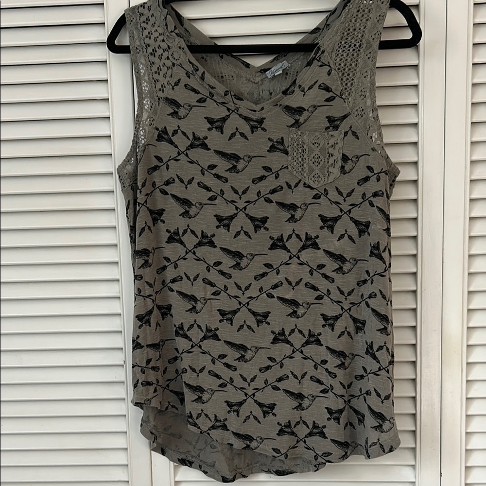 Greyish Green and Black Patterned Women's Top